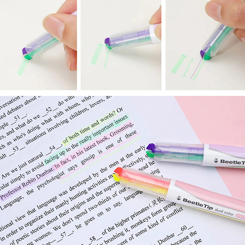 KOKUYO Mark+ Dual Color Highlighter: 2-in-1 Double Pen for Aesthetic Note-Taking
