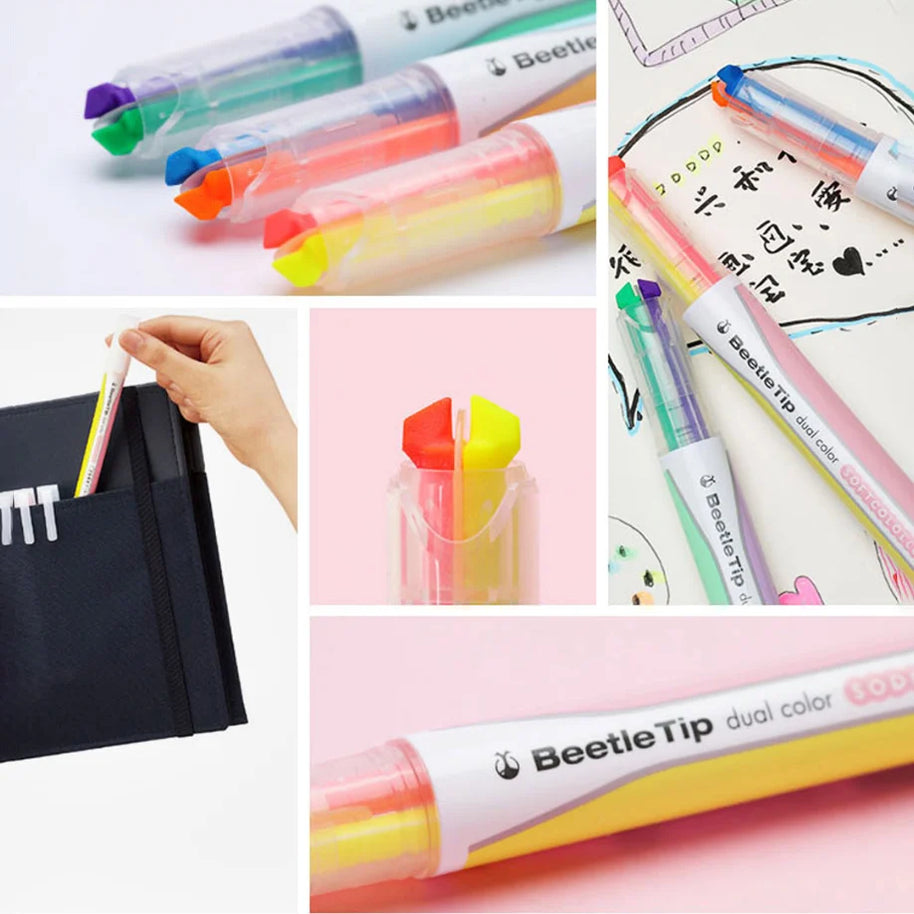 KOKUYO Mark+ Dual Color Highlighter: 2-in-1 Double Pen for Aesthetic Note-Taking