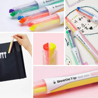 KOKUYO Mark+ Dual Color Highlighter: 2-in-1 Double Pen for Aesthetic Note-Taking