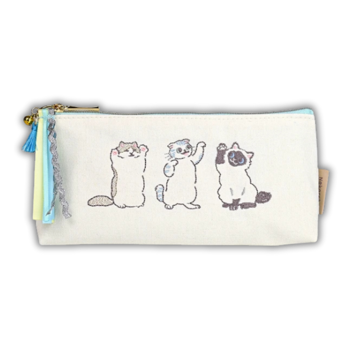 Embroidered Cat Pen Case with Ribbon, Tassel & Bell Zipper Pull (Two Cat Breed Designs)