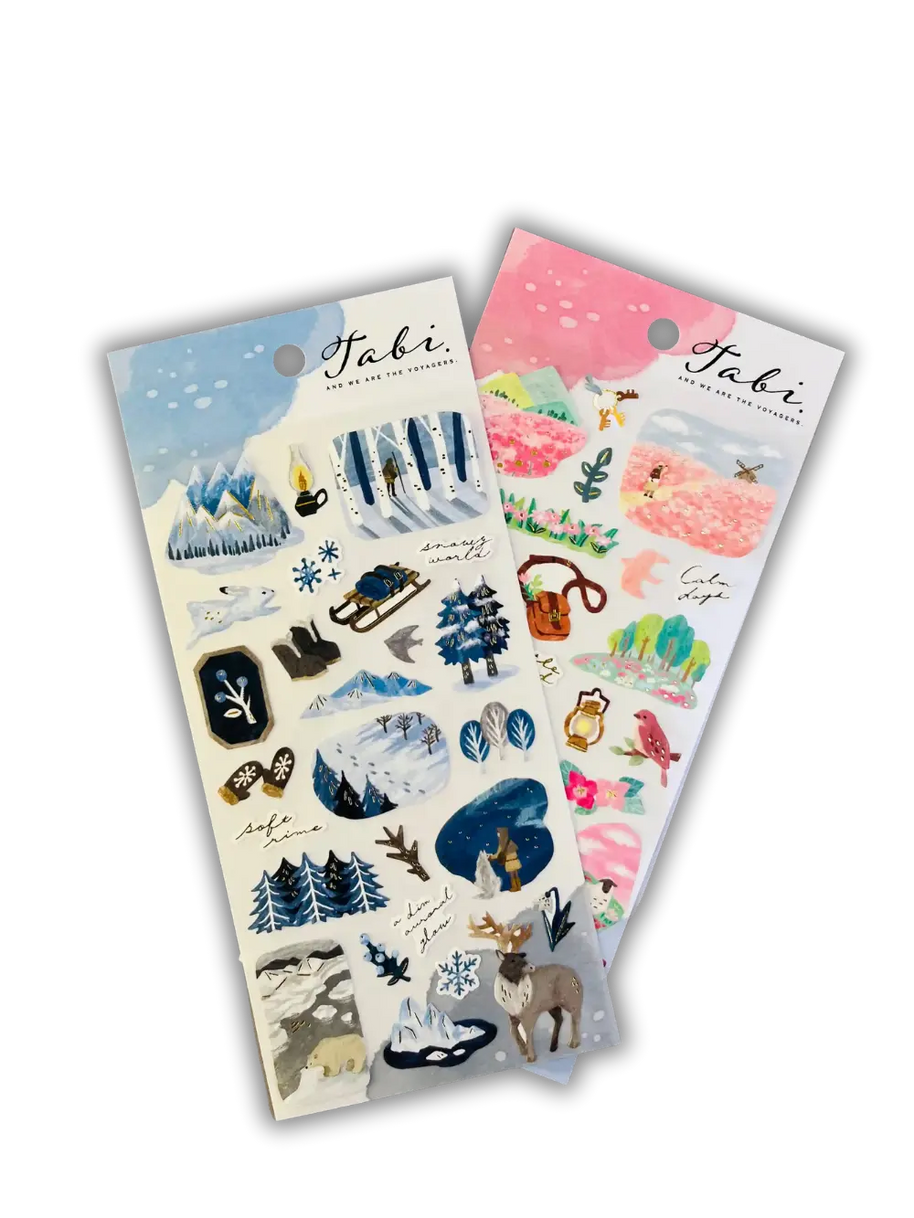 Tabi "Flower Garden Country" Washi Cotton Sticker: Travel Scenery & Gold Foil - Japanese Textured Decal
