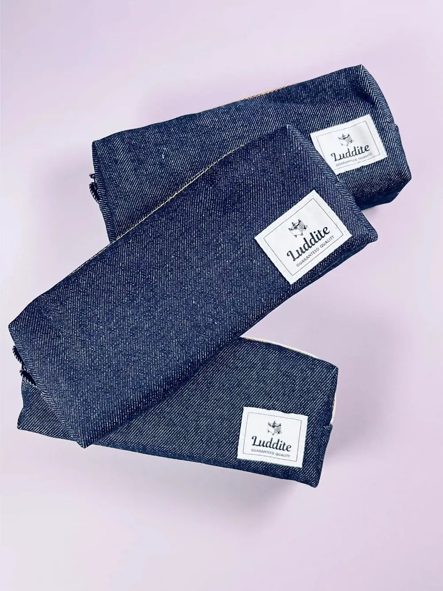 Luddite Okayama Denim Pen Case: Classic High-Capacity Pouch - 100% Japanese Indigo Denim