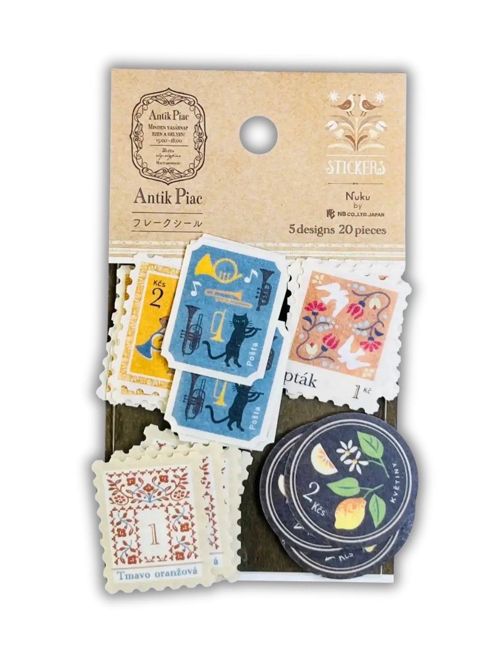 European Antique Market Stamp Stickers: 20-Pack Vintage Washi