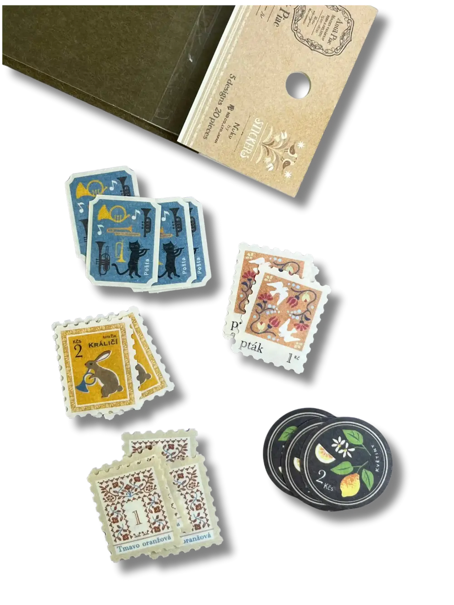 European Antique Market Stamp Stickers: 20-Pack Vintage Washi