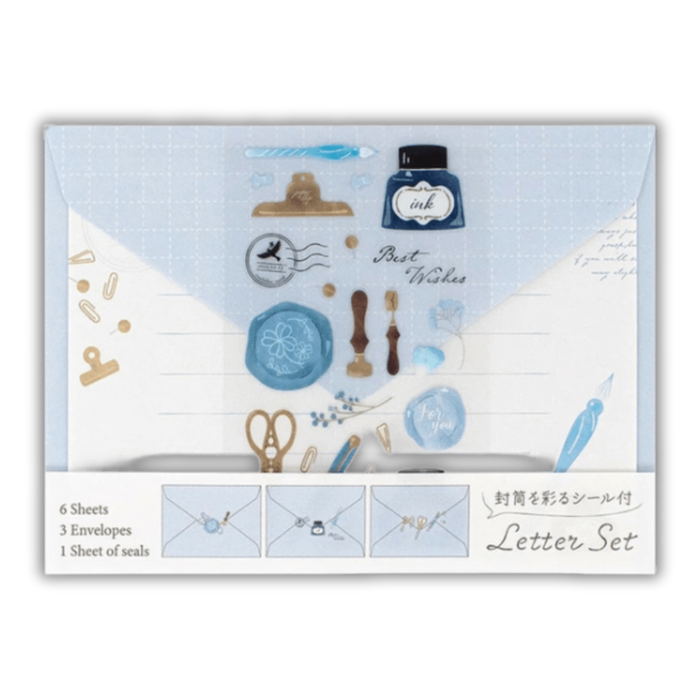 Antique Stationery Letter Set with Envelope Seal Sticker: Japanese Paper Goods (6 Sheets + 3 Envelopes)