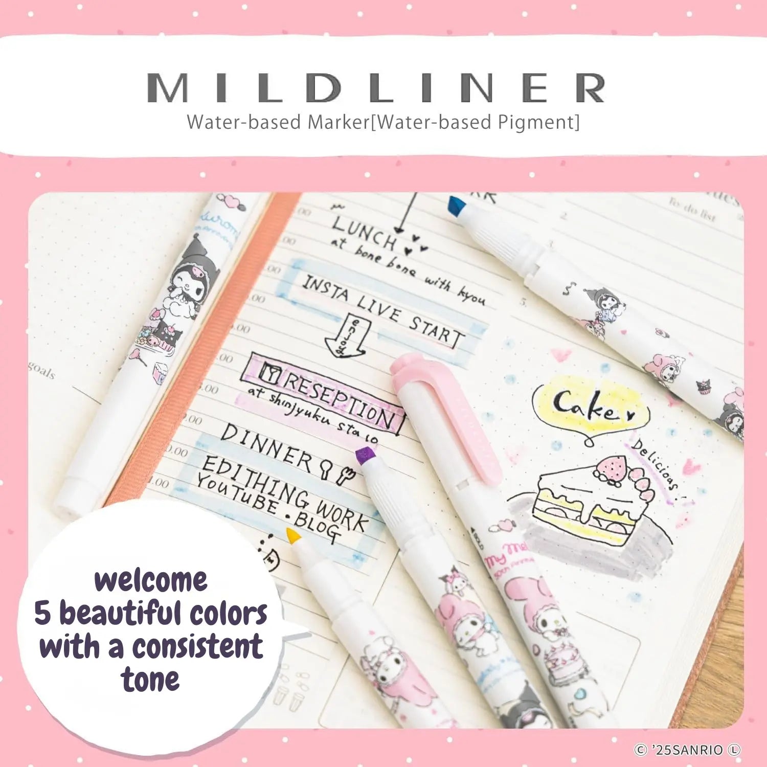 Zebra Mildliner x Sanrio 50th Anniversary Set: My Melody & Kuromi Limited Edition (5-Pack)