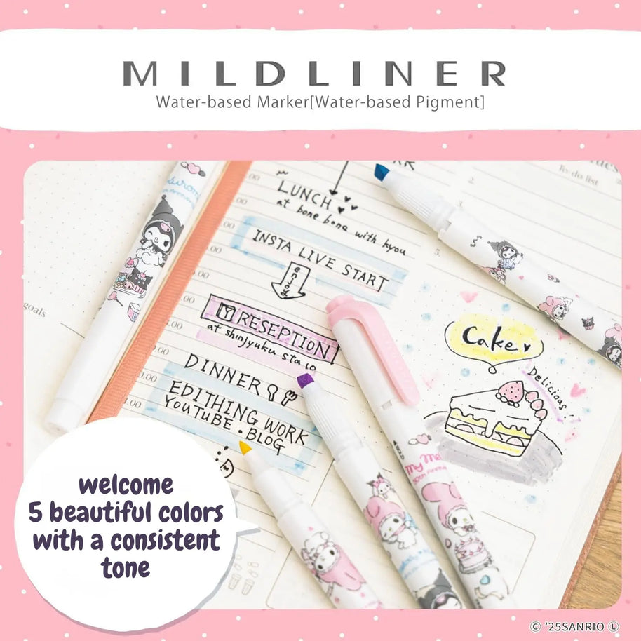 Zebra Mildliner x Sanrio 50th Anniversary Set: My Melody & Kuromi Limited Edition (5-Pack)