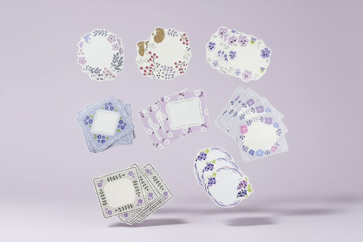Mind Wave Ricordo Flake Stickers: 40-Pack Writable Vintage Memos - Made in Japan Matte Fine Paper