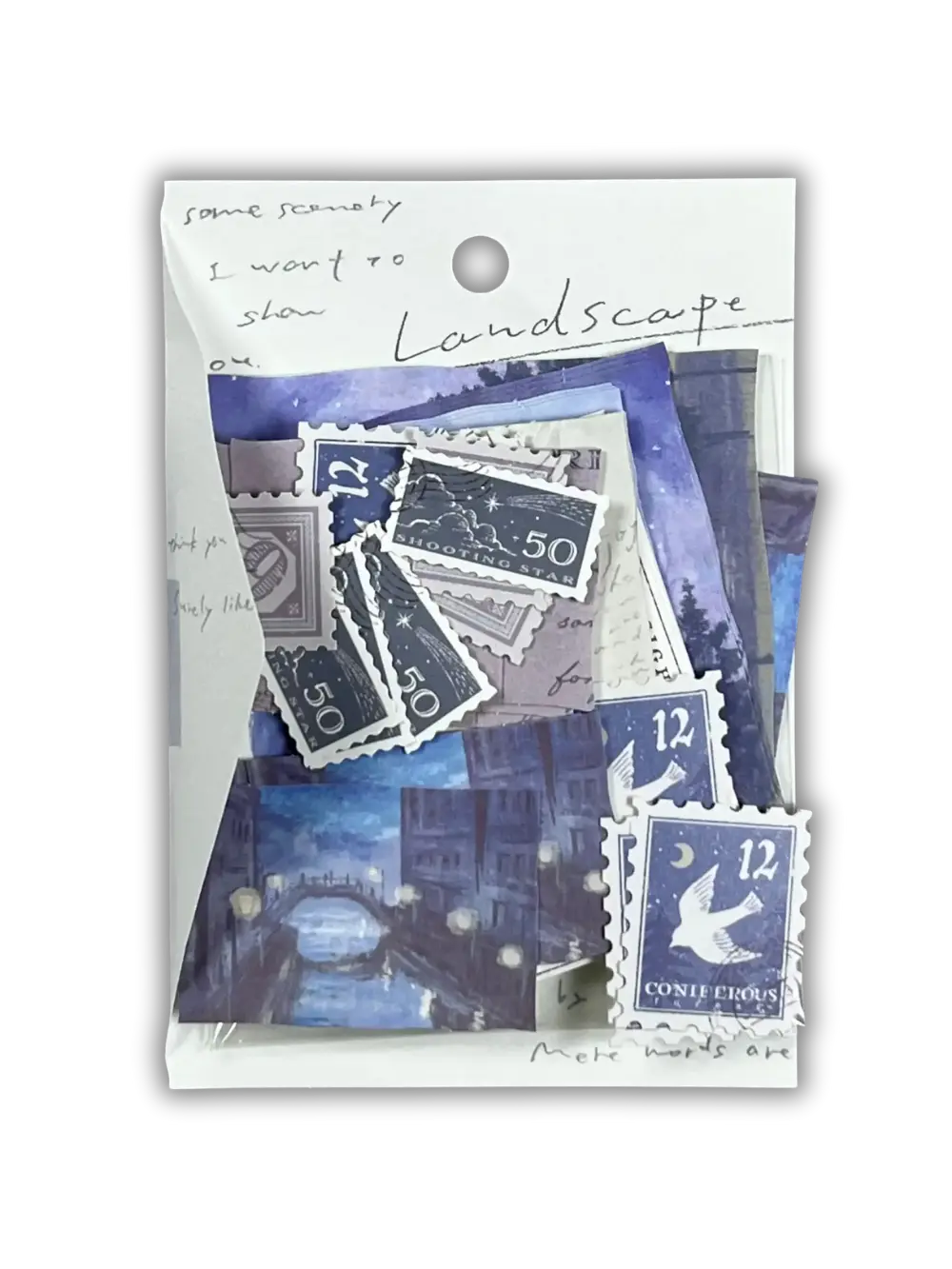 Mind Wave Landscape Flake Stickers: 40-Pack Writable Traveler's Letter Series - Made in Japan Fine Paper