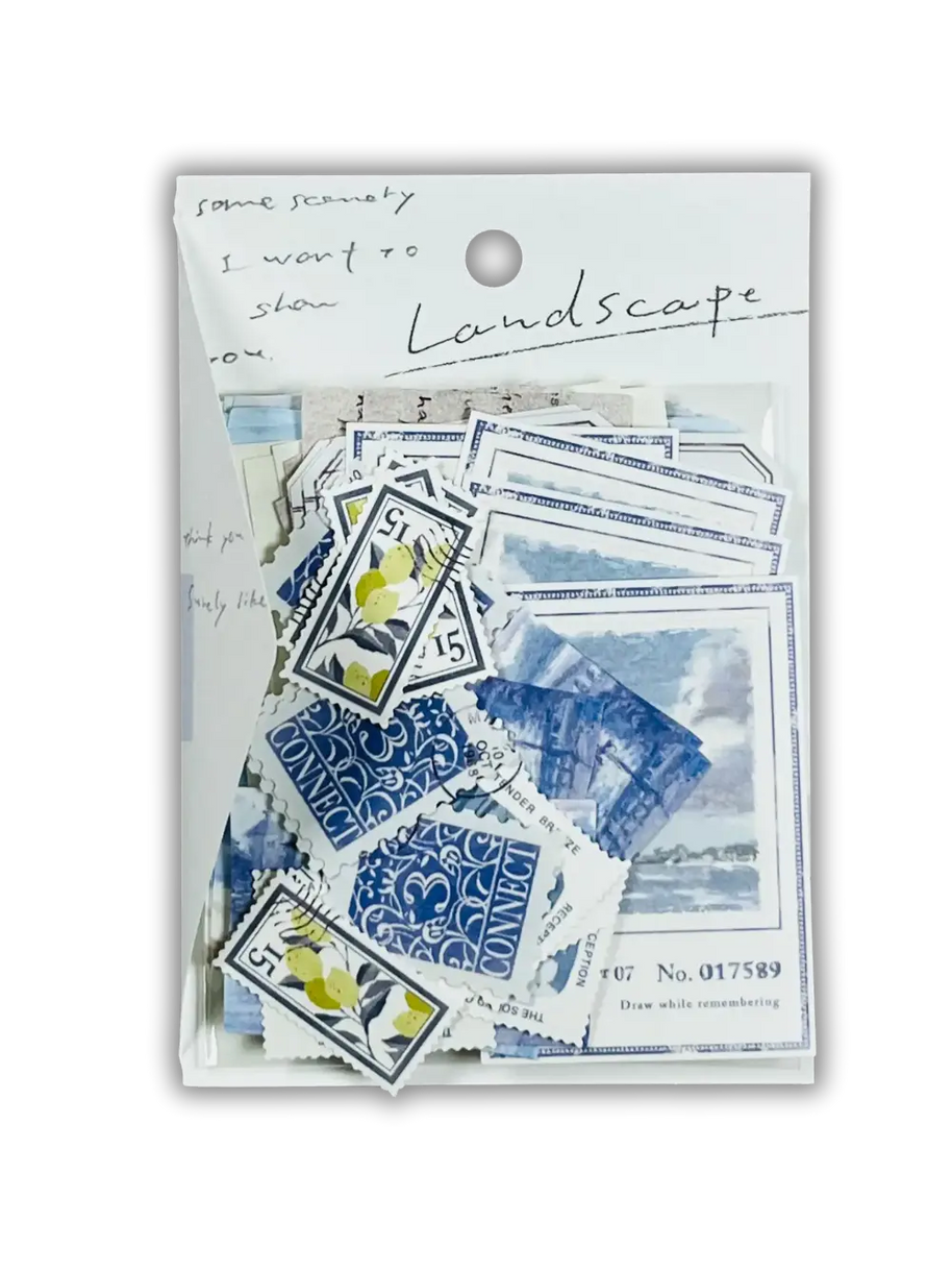 Mind Wave Landscape Flake Stickers: 40-Pack Writable Traveler's Letter Series - Made in Japan Fine Paper