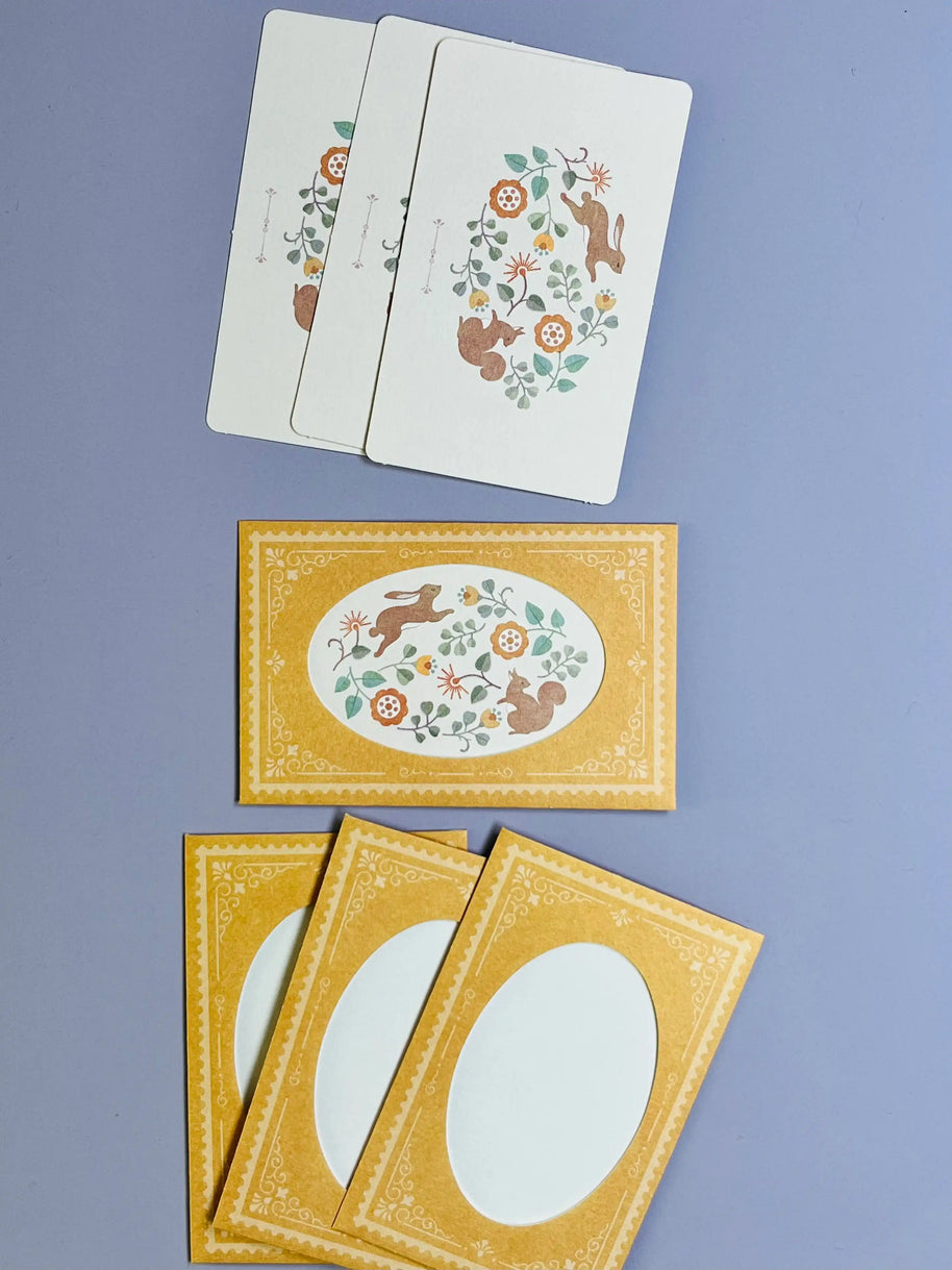 European Antique Market Mini Card Set: Squirrel & Rabbit Die-Cut Window