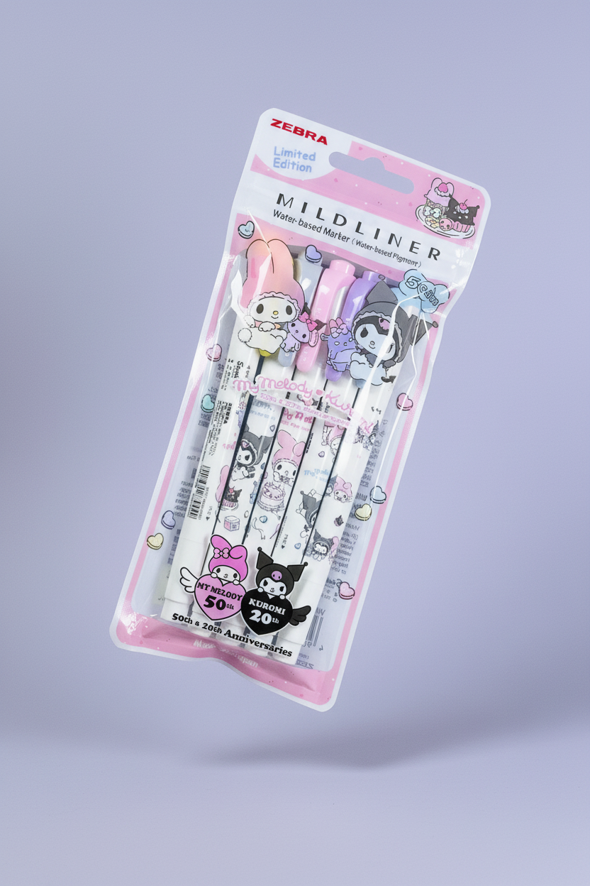 Zebra Mildliner x Sanrio 50th Anniversary Set: My Melody & Kuromi Limited Edition (5-Pack)