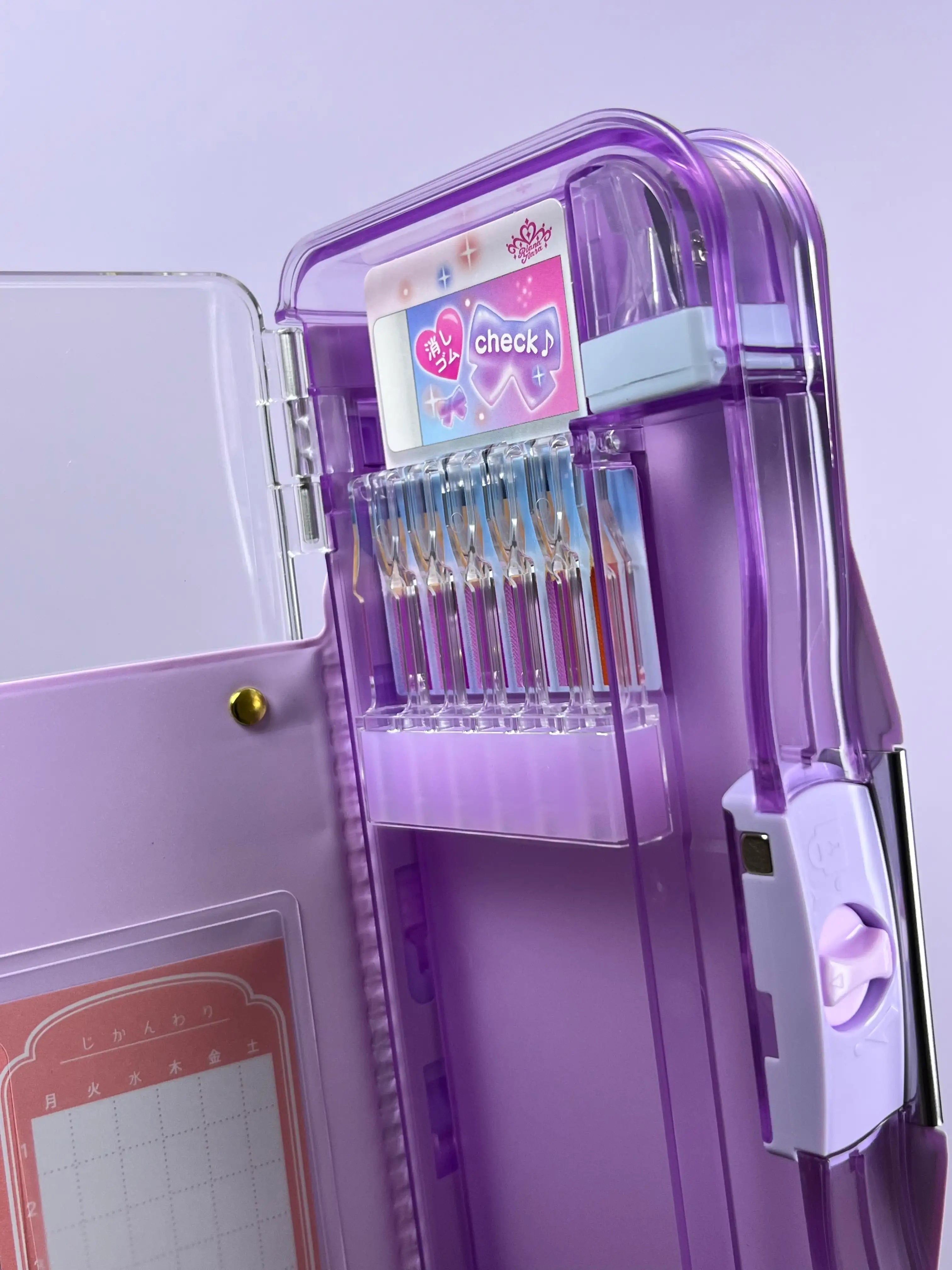 Enyaku Check Alpha Double-Sided Pen Case: Riana Tiara Violet - Secure Hardshell