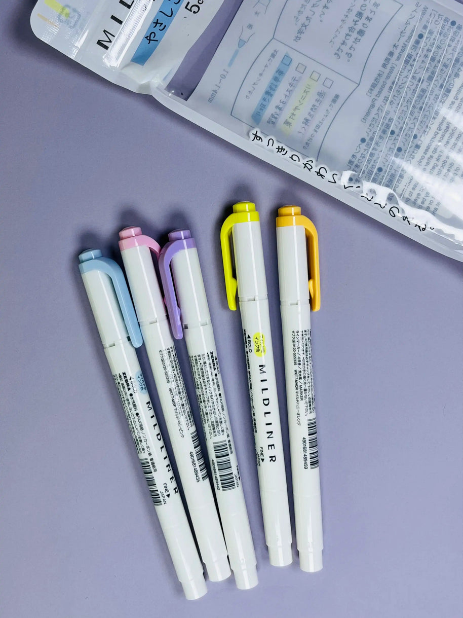 Zebra Mildliner Double-Sided Highlighter: 5-Color Japanese Marker Set