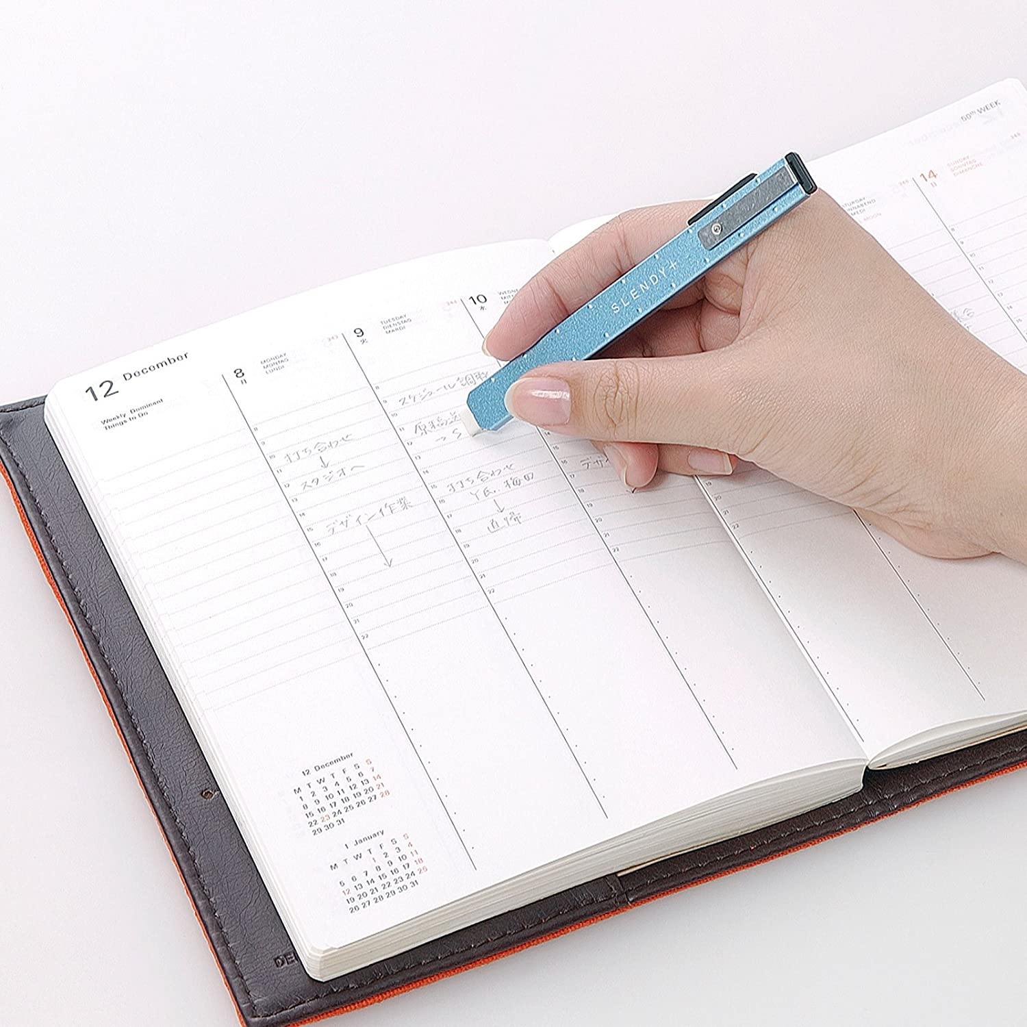 SEED SLENDY+ 2 Slim Eraser: Metal Body Precision Eraser for Planners & Pen Cases