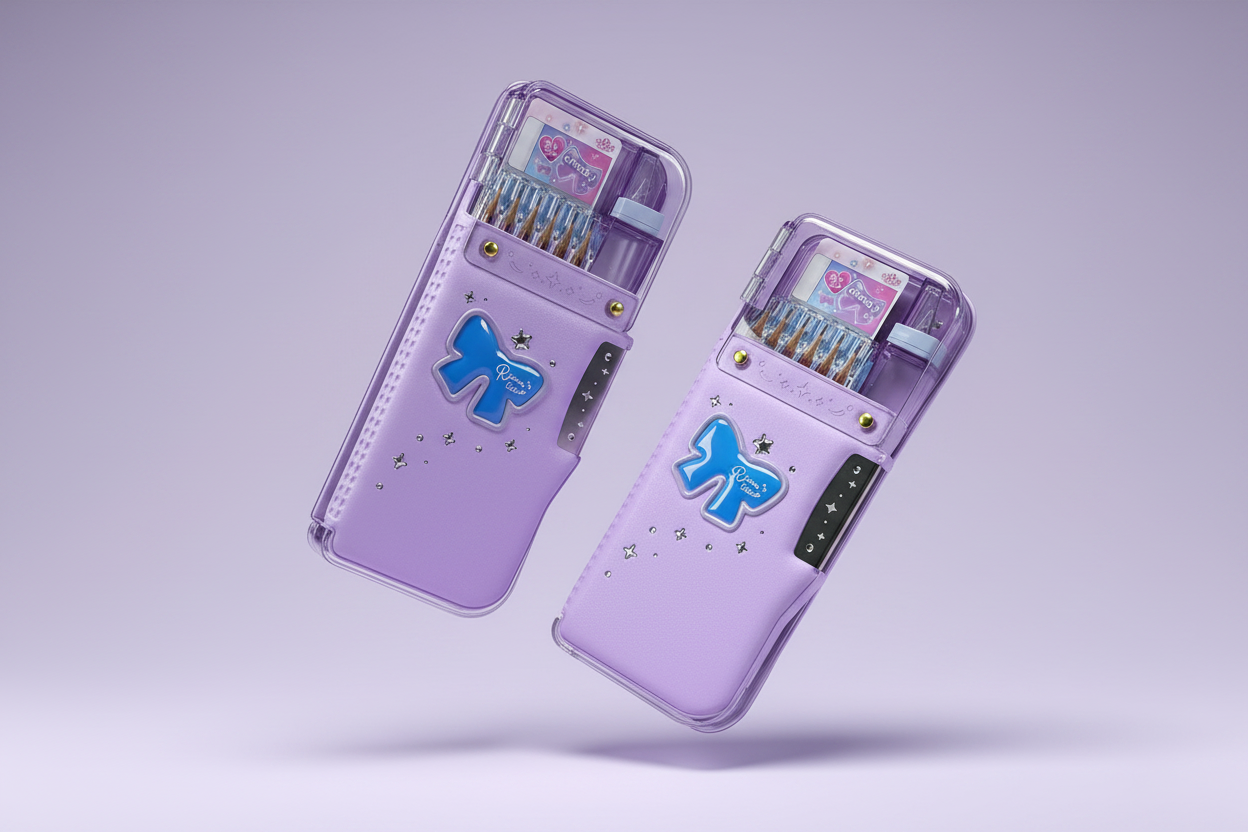 Enyaku Check Alpha Double-Sided Pen Case: Riana Tiara Violet - Secure Hardshell