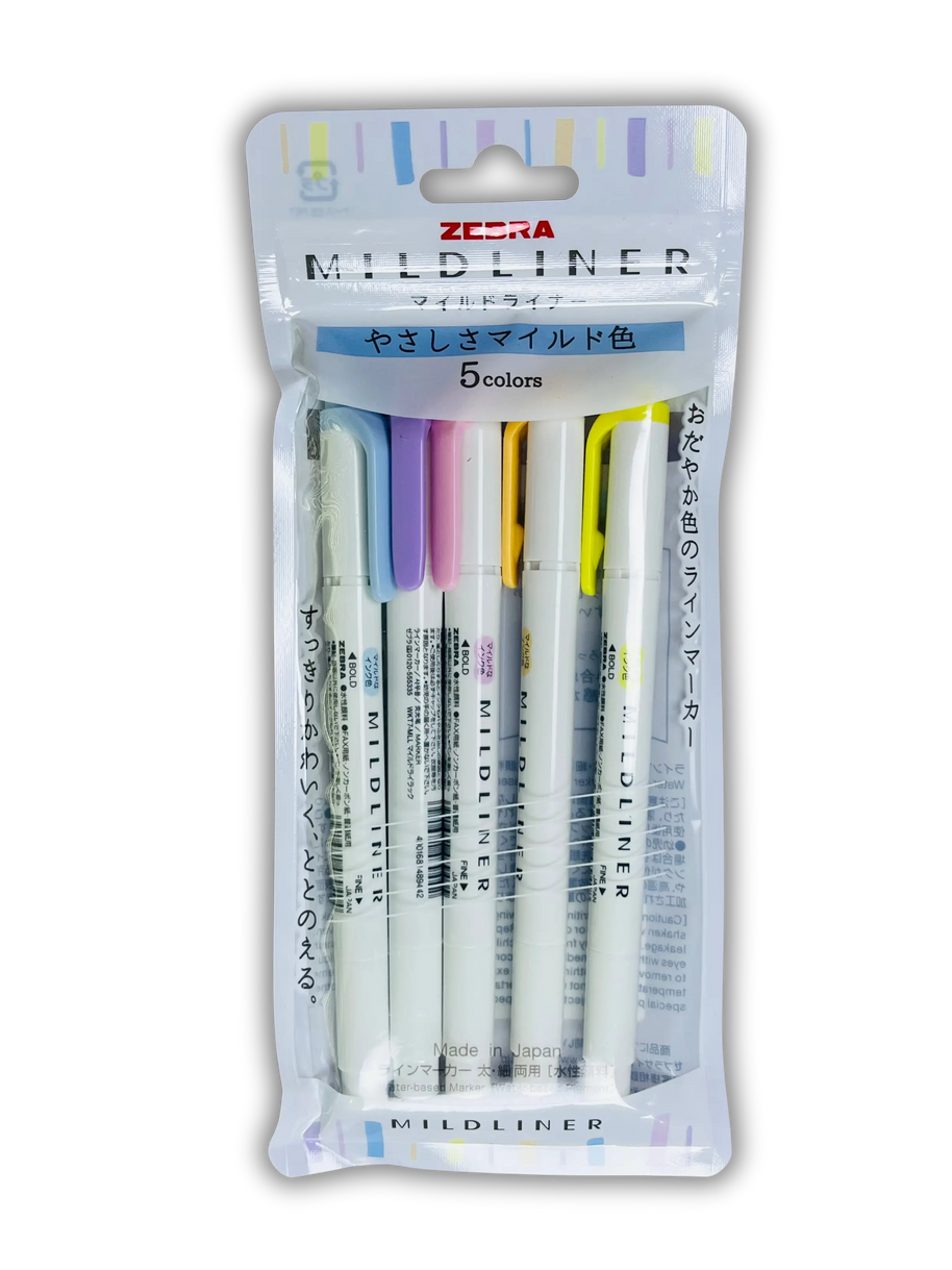 Zebra Mildliner Double-Sided Highlighter: 5-Color Japanese Marker Set