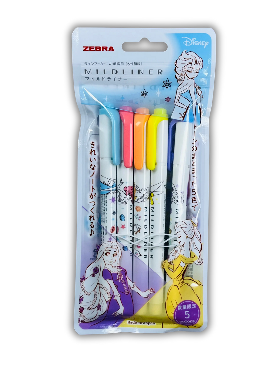 Zebra Mildliner x Disney Princess Limited Edition Set: 5-Pack Dual-Tip Highlighters