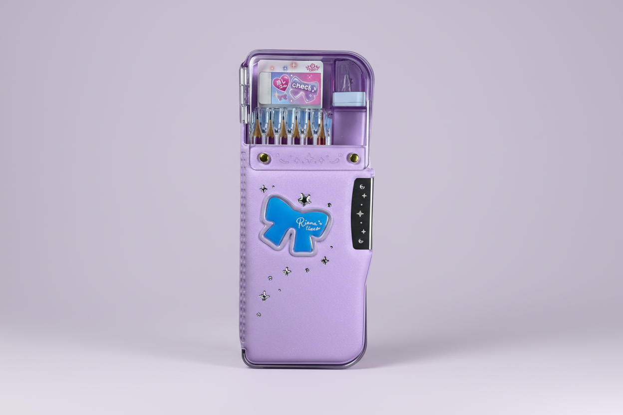 Enyaku Check Alpha Double-Sided Pen Case: Riana Tiara Violet - Secure Hardshell