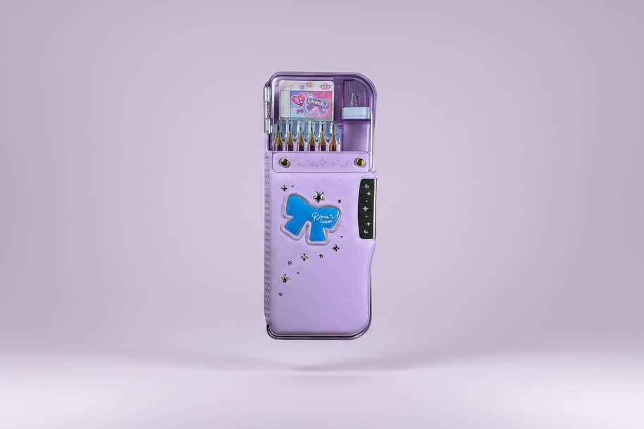 Enyaku Check Alpha Double-Sided Pen Case: Riana Tiara Violet - Secure Hardshell
