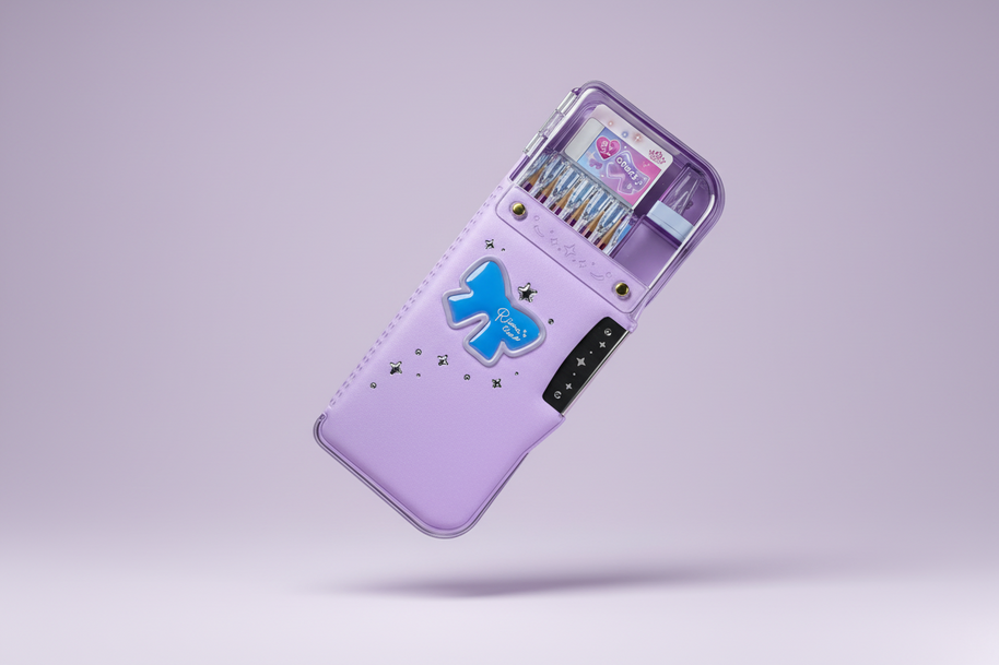 Enyaku Check Alpha Double-Sided Pen Case: Riana Tiara Violet - Secure Hardshell