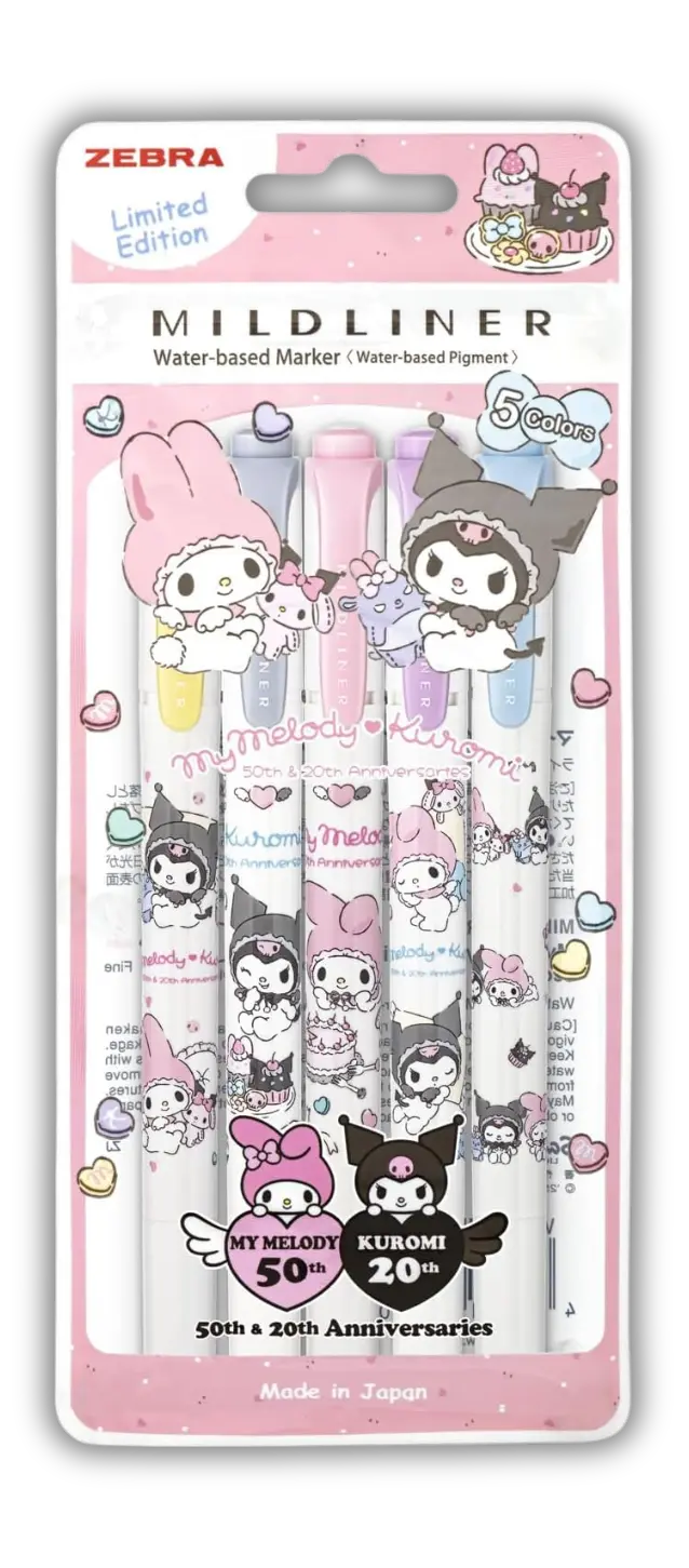 Zebra Mildliner x Sanrio 50th Anniversary Set: My Melody & Kuromi Limited Edition (5-Pack)