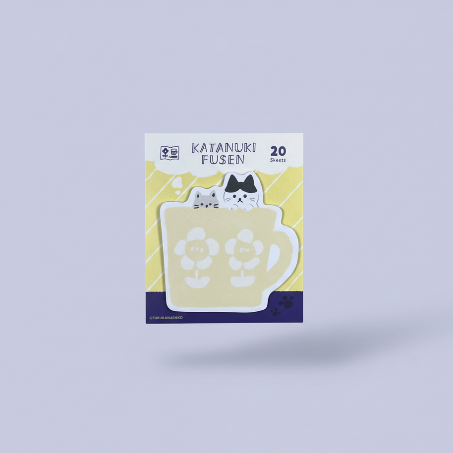 Furukawa Shiko Katanuki Fusen: Aesthetic Japanese Sticky Notes (Mug Cup Cat)
