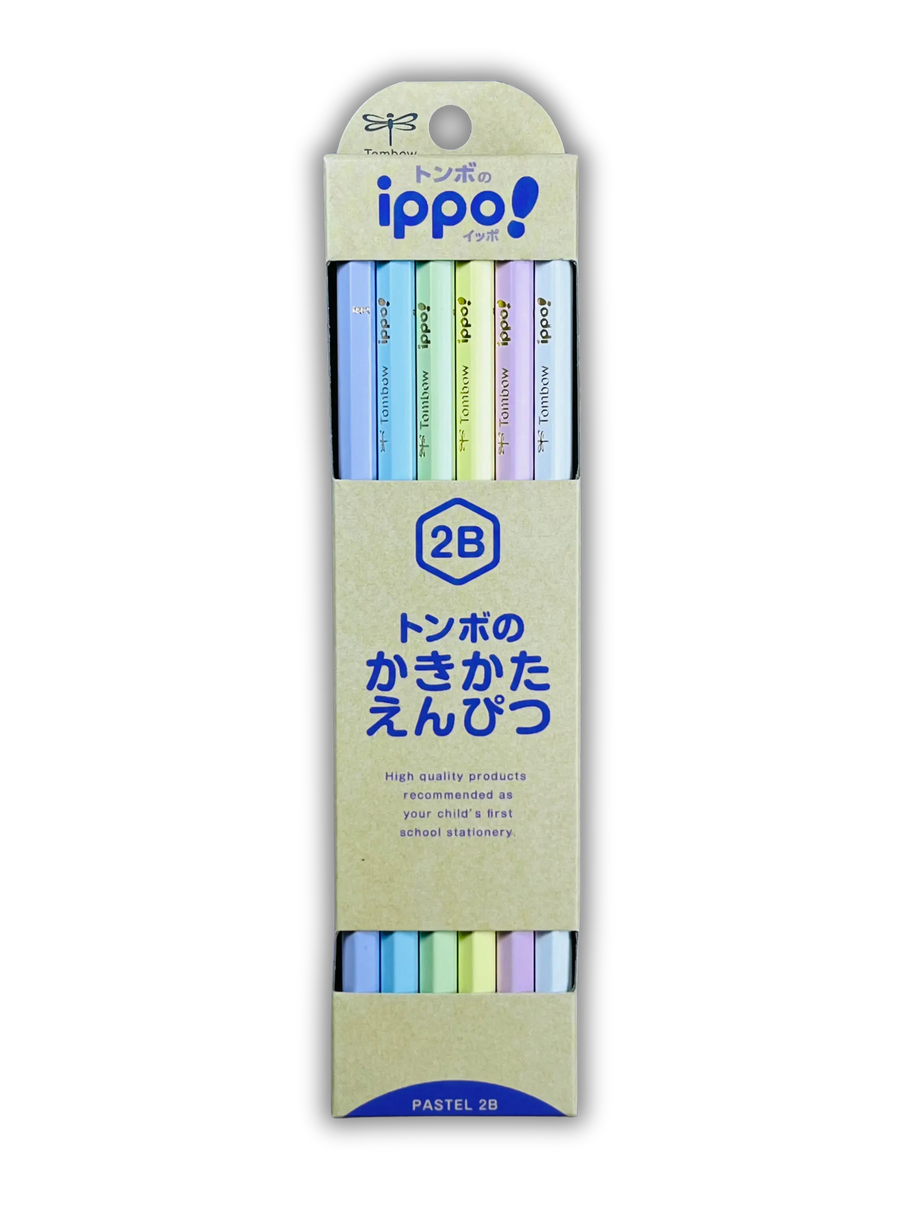 Tombow Ippo! Kaki-kata Pencils: 2B Pastel Natural Design (12-Pack Japanese Graphite)