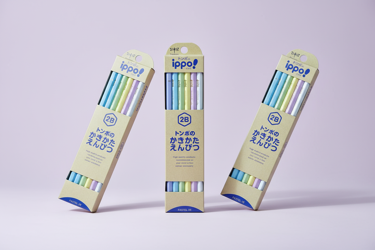 Tombow Ippo! Kaki-kata Pencils: 2B Pastel Natural Design (12-Pack Japanese Graphite)