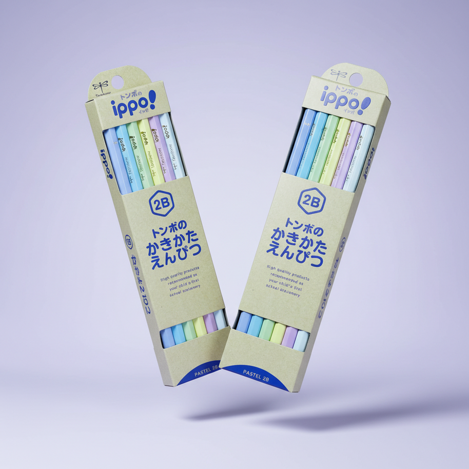 Tombow Ippo! Kaki-kata Pencils: 2B Pastel Natural Design (12-Pack Japanese Graphite)