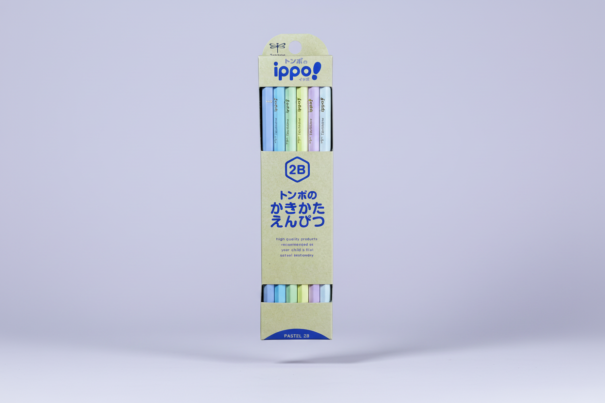 Tombow Ippo! Kaki-kata Pencils: 2B Pastel Natural Design (12-Pack Japanese Graphite)