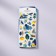 Quilt Atelier Washi Cotton Sticker: Forest & Gold Stars - Textured Japanese Fabric Decal