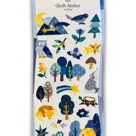 Quilt Atelier Washi Cotton Sticker: Forest & Gold Stars - Textured Japanese Fabric Decal