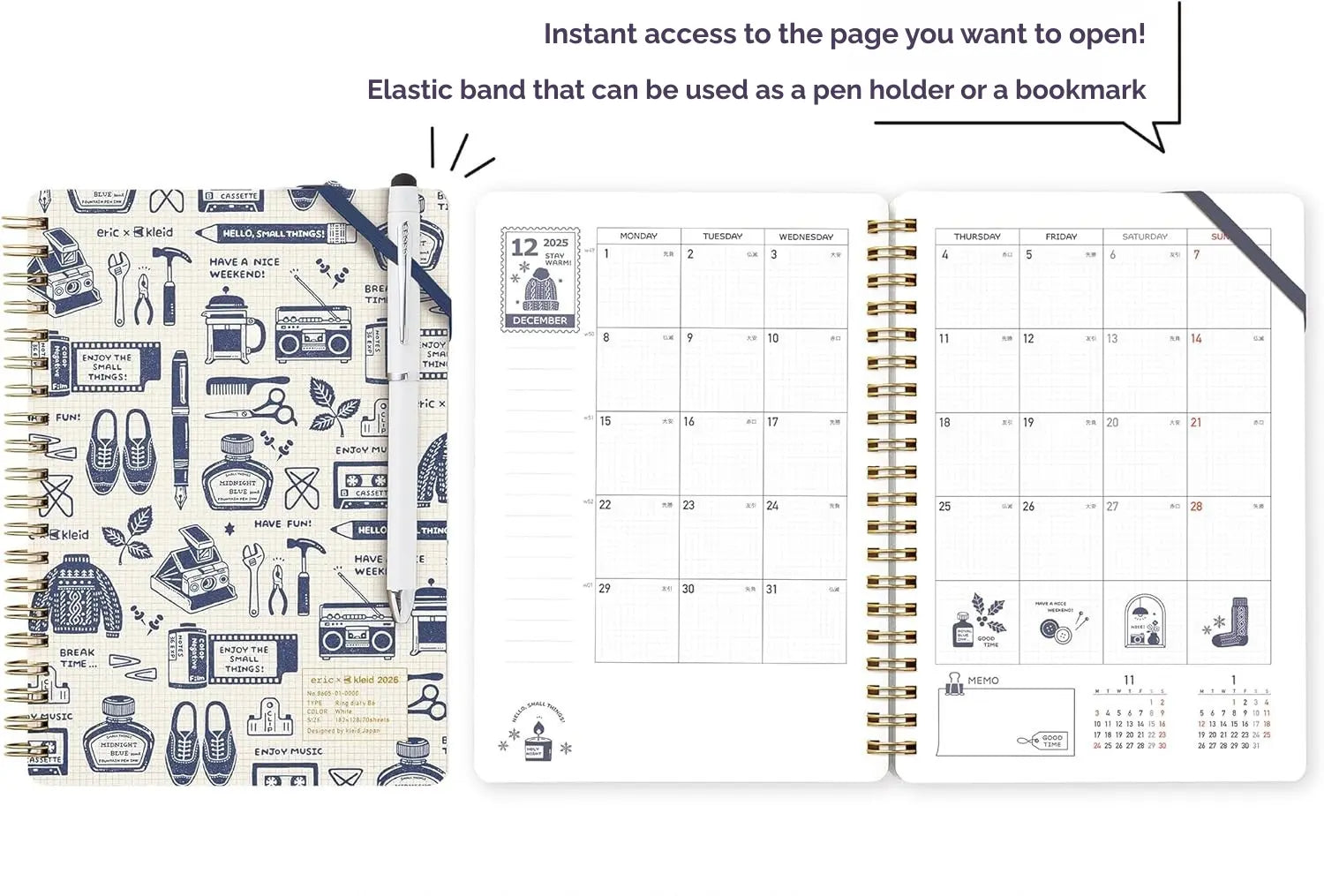 kleid x eric 2026 Ring Diary: B6 Monthly Planner - 2mm Grid Aesthetic White Edition