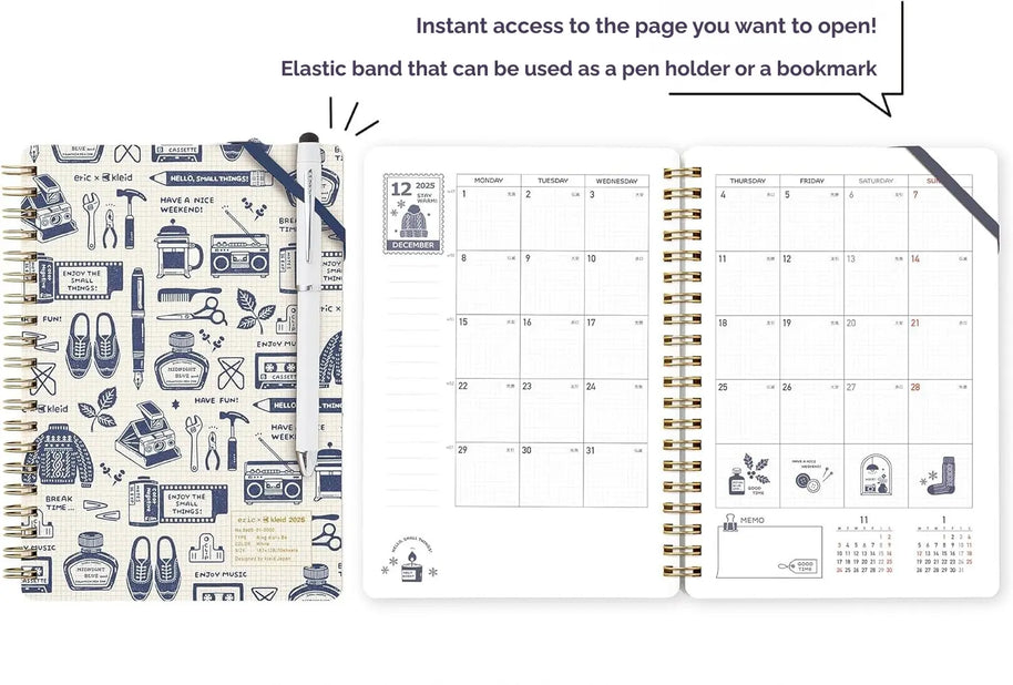 kleid x eric 2026 Ring Diary: B6 Monthly Planner - 2mm Grid Aesthetic White Edition