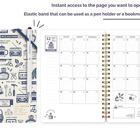 kleid x eric 2026 Ring Diary: B6 Monthly Planner - 2mm Grid Aesthetic White Edition